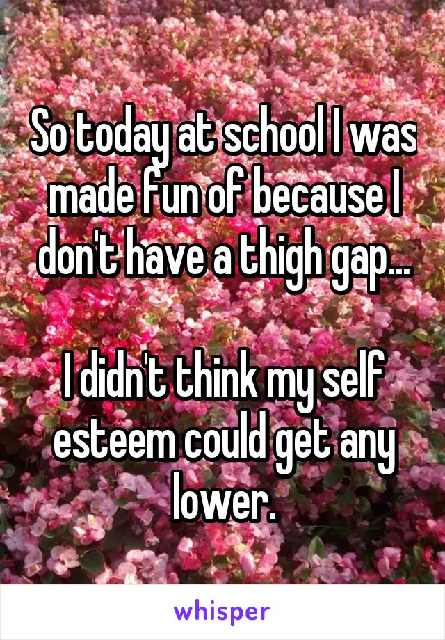 So today at school I was made fun of because I don't have a thigh gap...

I didn't think my self esteem could get any lower.