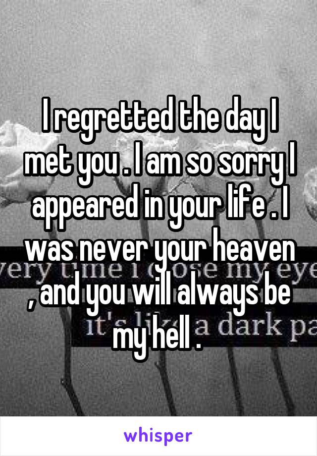 I regretted the day I met you . I am so sorry I appeared in your life . I was never your heaven , and you will always be my hell . 