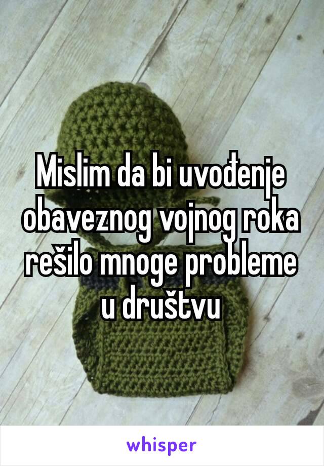 Mislim da bi uvođenje obaveznog vojnog roka rešilo mnoge probleme u društvu