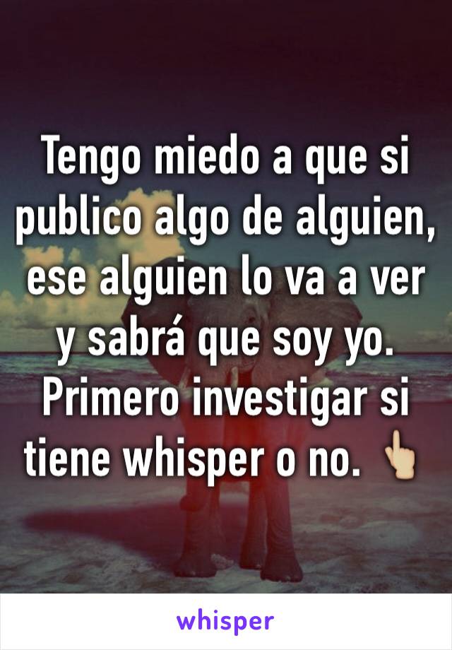 Tengo miedo a que si publico algo de alguien, ese alguien lo va a ver y sabrá que soy yo. Primero investigar si tiene whisper o no. 👆🏼