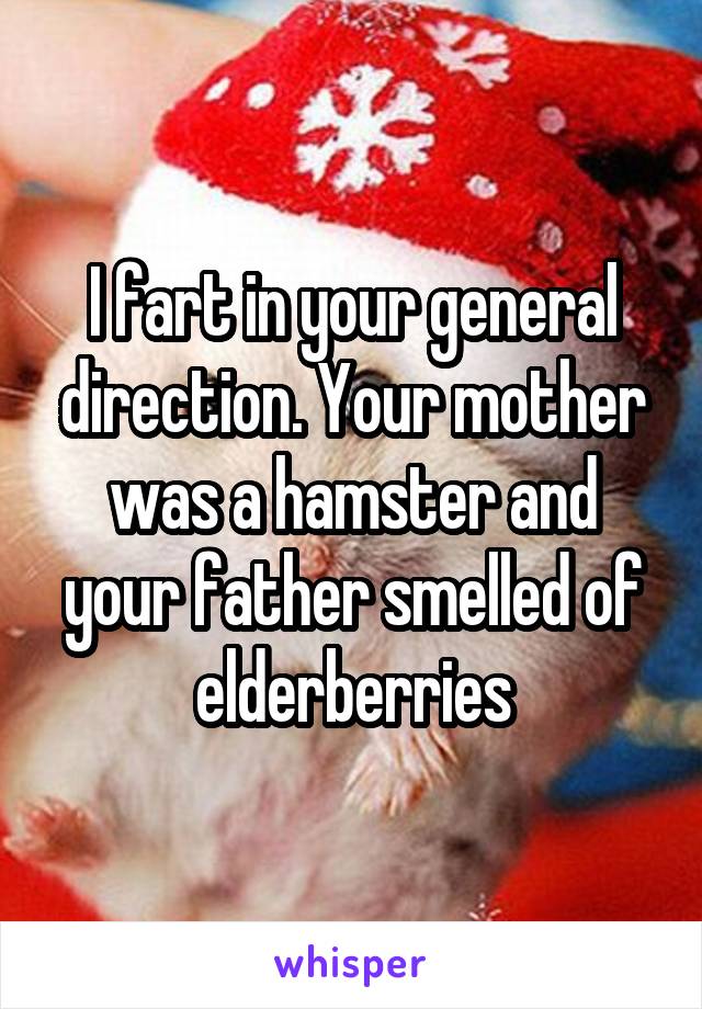 I fart in your general direction. Your mother was a hamster and your father smelled of elderberries