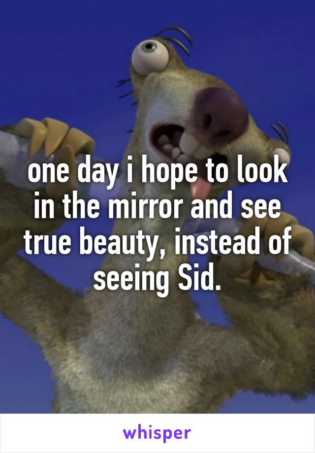 one day i hope to look in the mirror and see true beauty, instead of  seeing Sid. 