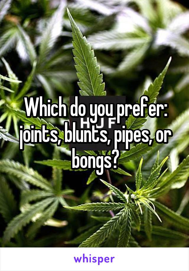 Which do you prefer: joints, blunts, pipes, or bongs?