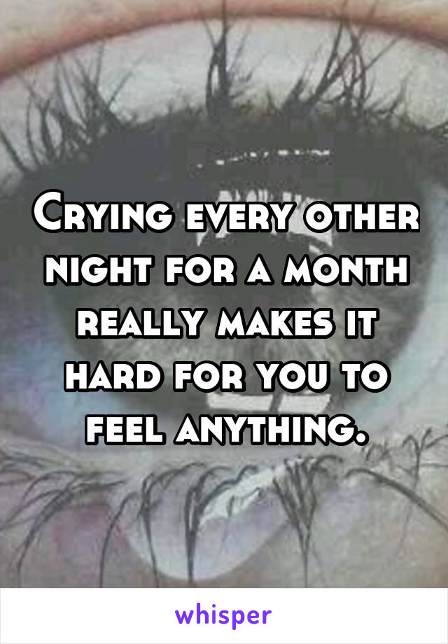 Crying every other night for a month really makes it hard for you to feel anything.