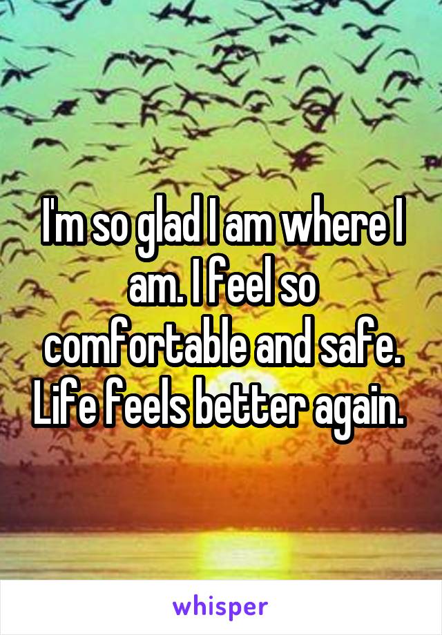 I'm so glad I am where I am. I feel so comfortable and safe. Life feels better again. 