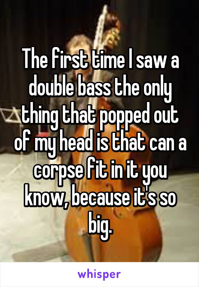 The first time I saw a double bass the only thing that popped out of my head is that can a corpse fit in it you know, because it's so big.