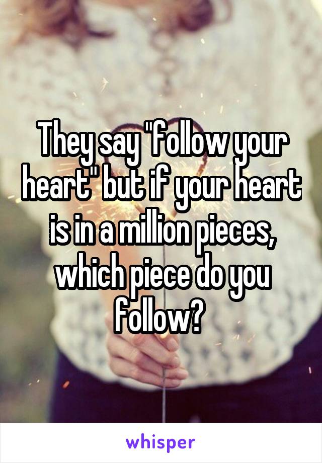 They say "follow your heart" but if your heart is in a million pieces, which piece do you follow? 