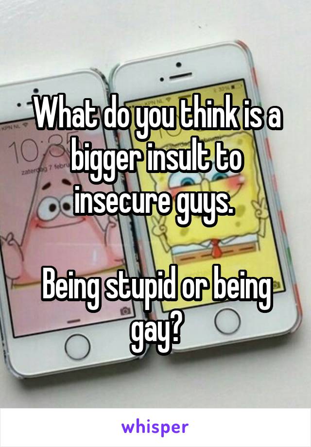 What do you think is a bigger insult to insecure guys. 

Being stupid or being gay?