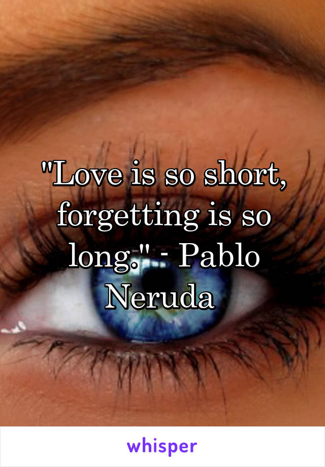 "Love is so short, forgetting is so long." - Pablo Neruda 