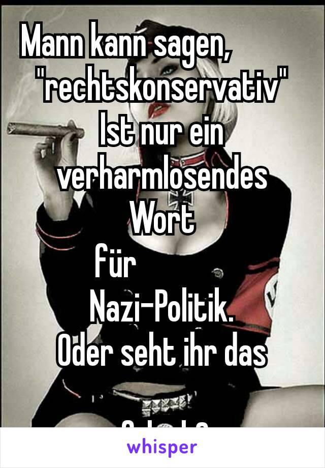 Mann kann sagen,           
"rechtskonservativ"
Ist nur ein              verharmlosendes Wort
für              
Nazi-Politik.
Oder seht ihr das

 falsch?