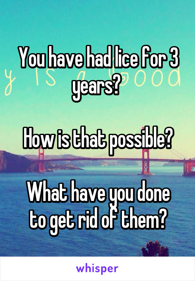 You have had lice for 3 years? 

How is that possible?

What have you done to get rid of them?