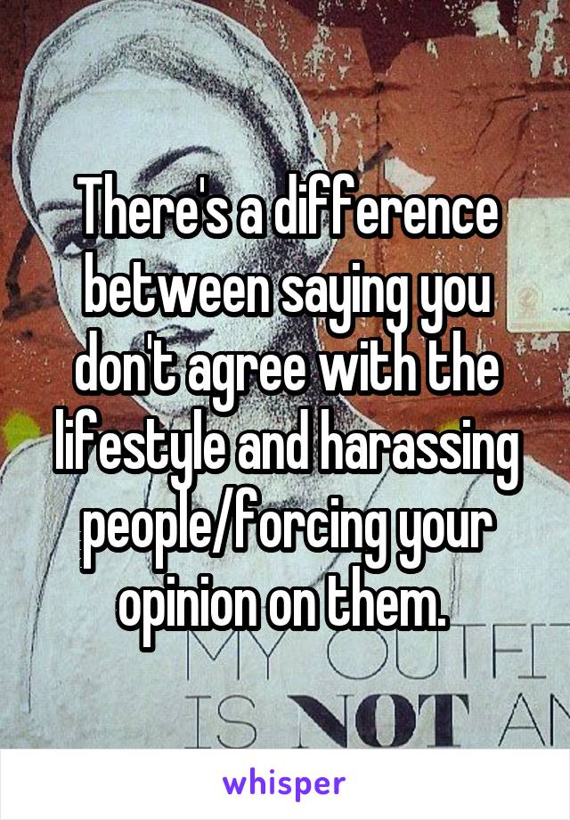 There's a difference between saying you don't agree with the lifestyle and harassing people/forcing your opinion on them. 