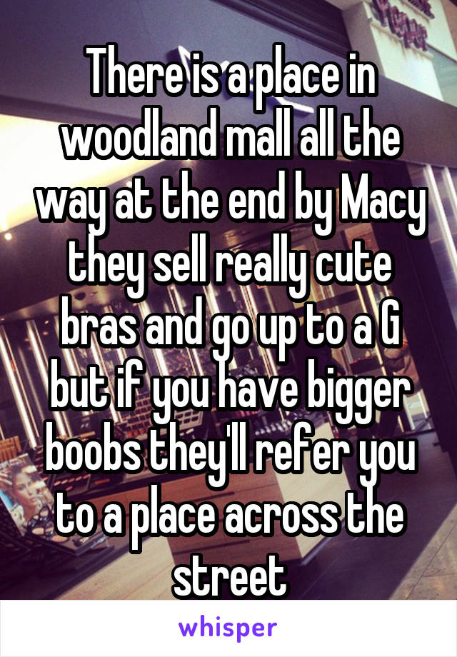 There is a place in woodland mall all the way at the end by Macy they sell really cute bras and go up to a G but if you have bigger boobs they'll refer you to a place across the street