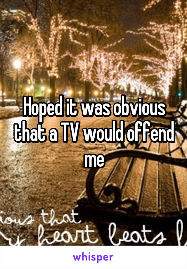 Hoped it was obvious that a TV would offend me