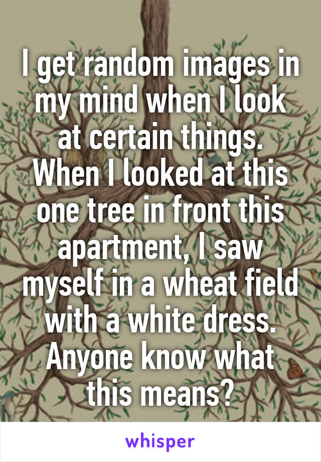 I get random images in my mind when I look at certain things. When I looked at this one tree in front this apartment, I saw myself in a wheat field with a white dress. Anyone know what this means?