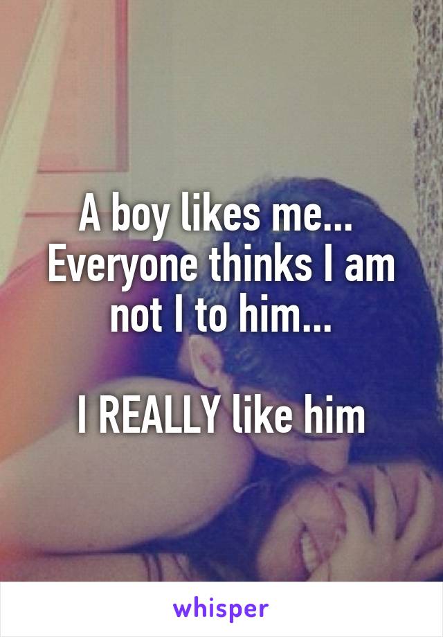 A boy likes me... 
Everyone thinks I am not I to him...

I REALLY like him