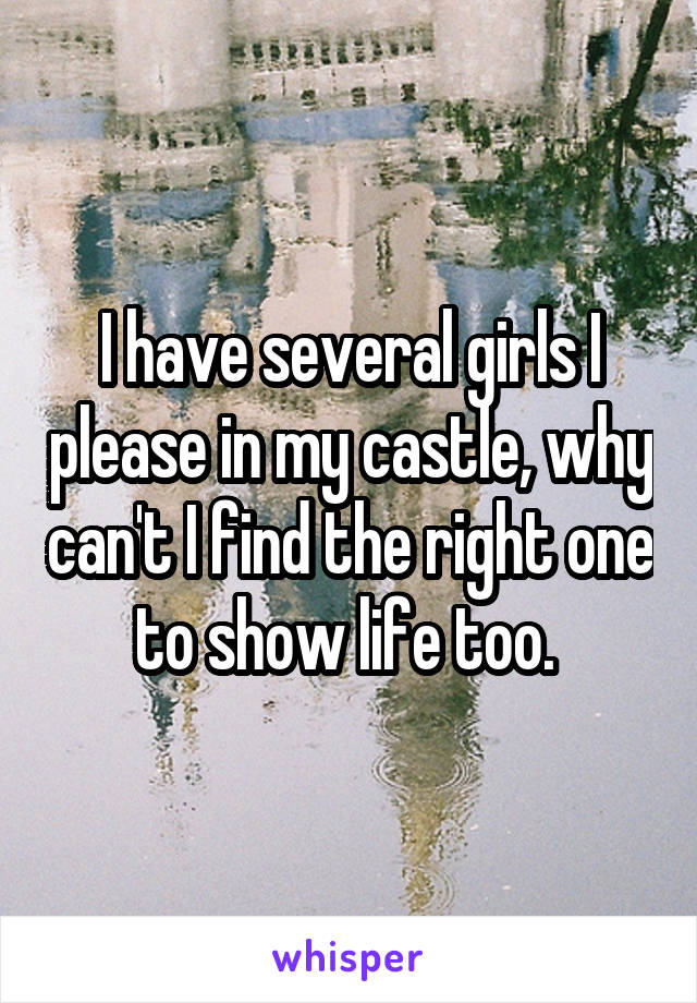 I have several girls I please in my castle, why can't I find the right one to show life too. 