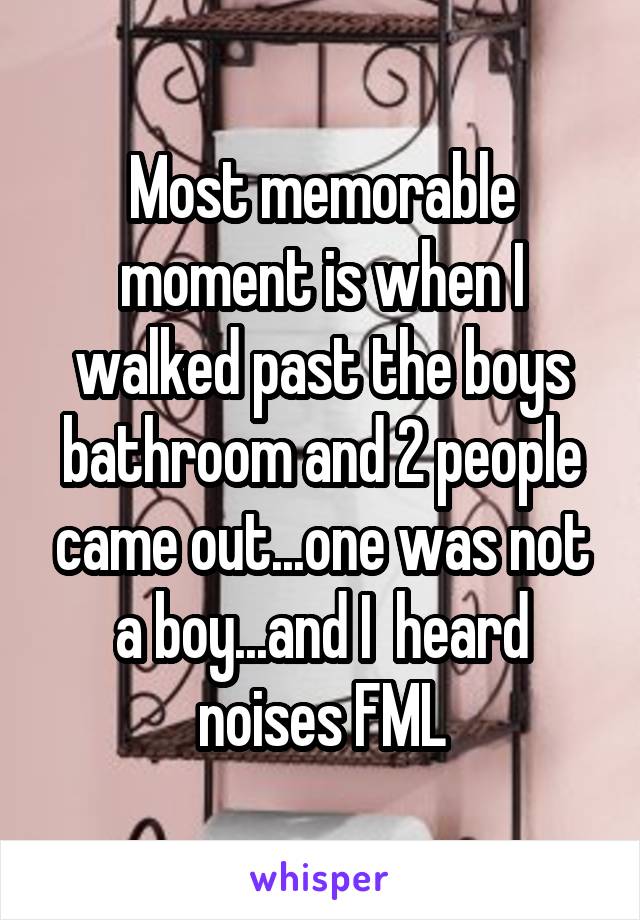 Most memorable moment is when I walked past the boys bathroom and 2 people came out...one was not a boy...and I  heard noises FML