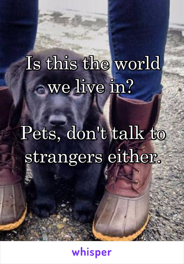 Is this the world we live in? 

Pets, don't talk to strangers either.

