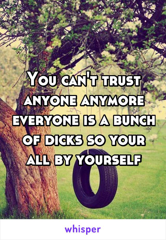 You can't trust anyone anymore everyone is a bunch of dicks so your all by yourself