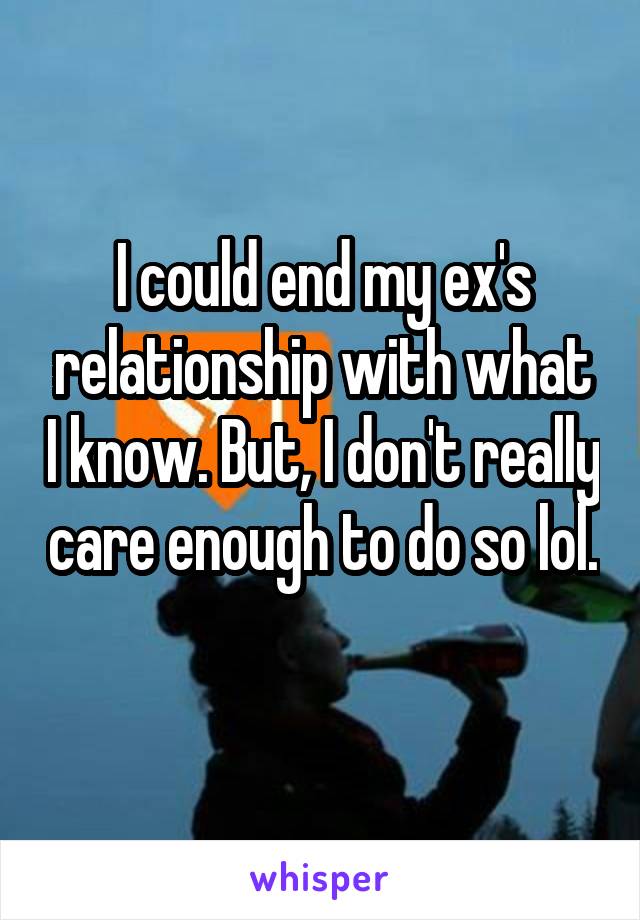 I could end my ex's relationship with what I know. But, I don't really care enough to do so lol. 