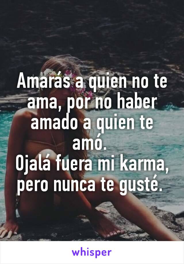 Amarás a quien no te ama, por no haber amado a quien te amó. 
Ojalá fuera mi karma, pero nunca te gusté. 