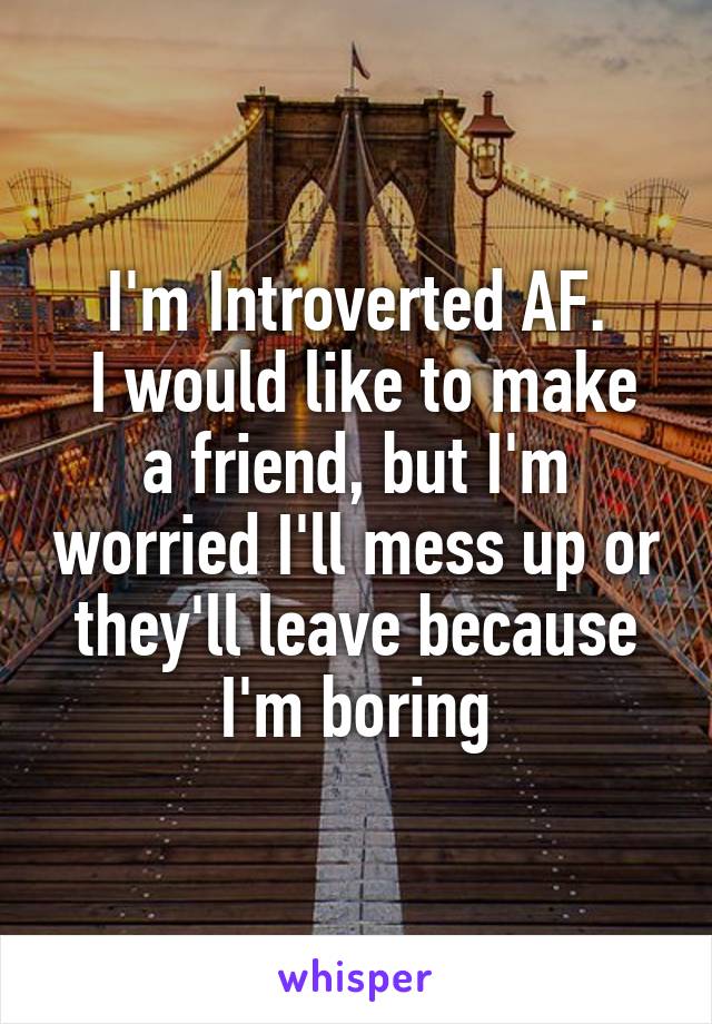 I'm Introverted AF.
 I would like to make a friend, but I'm worried I'll mess up or they'll leave because I'm boring