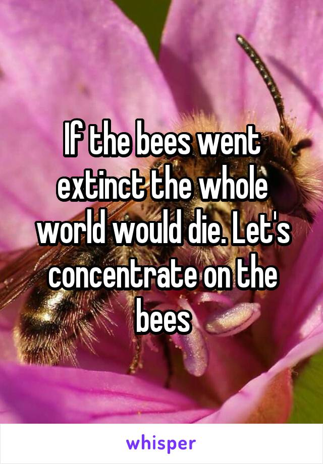 If the bees went extinct the whole world would die. Let's concentrate on the bees