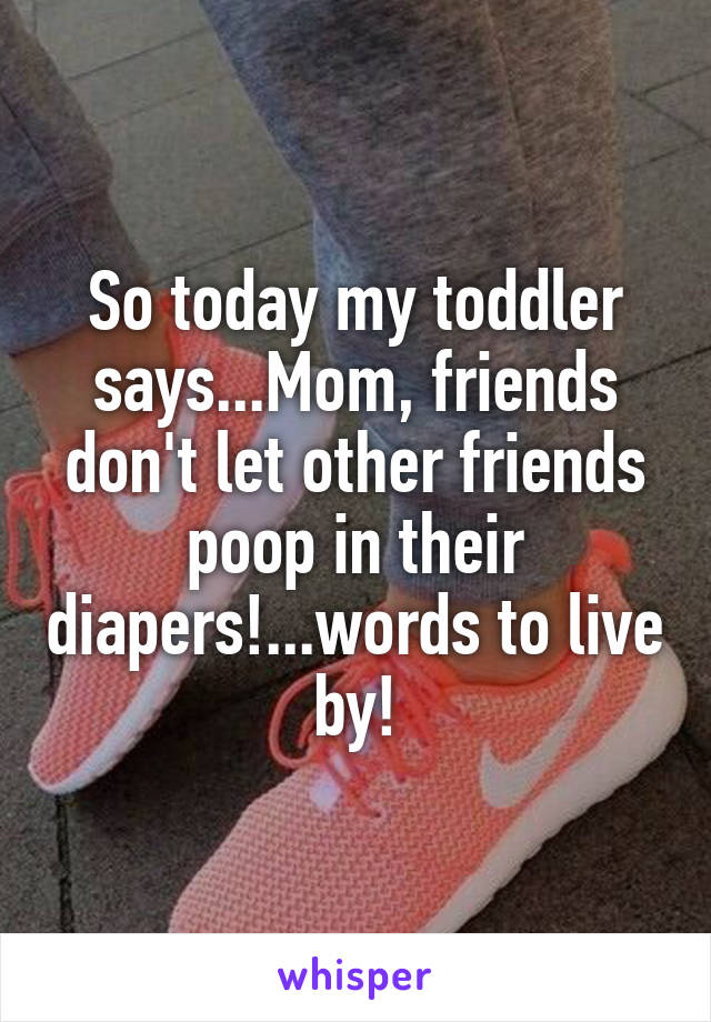 So today my toddler says...Mom, friends don't let other friends poop in their diapers!...words to live by!