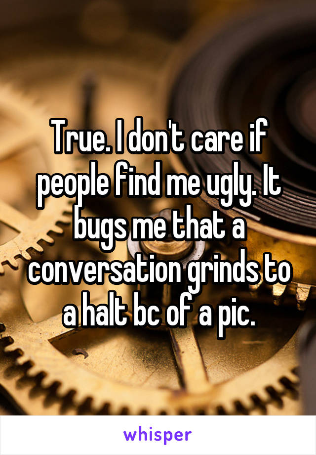 True. I don't care if people find me ugly. It bugs me that a conversation grinds to a halt bc of a pic.