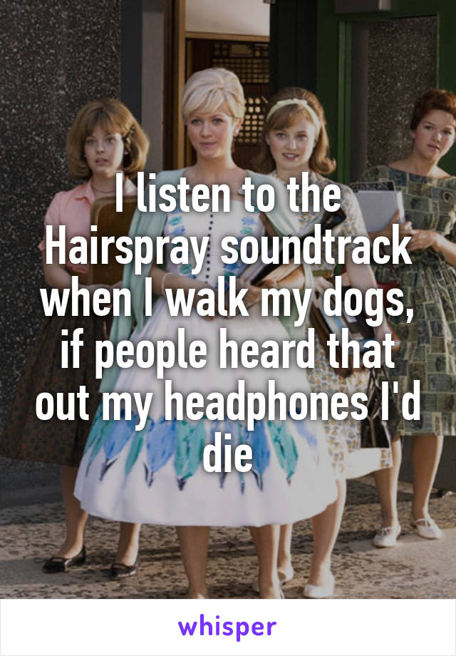 I listen to the Hairspray soundtrack when I walk my dogs, if people heard that out my headphones I'd die