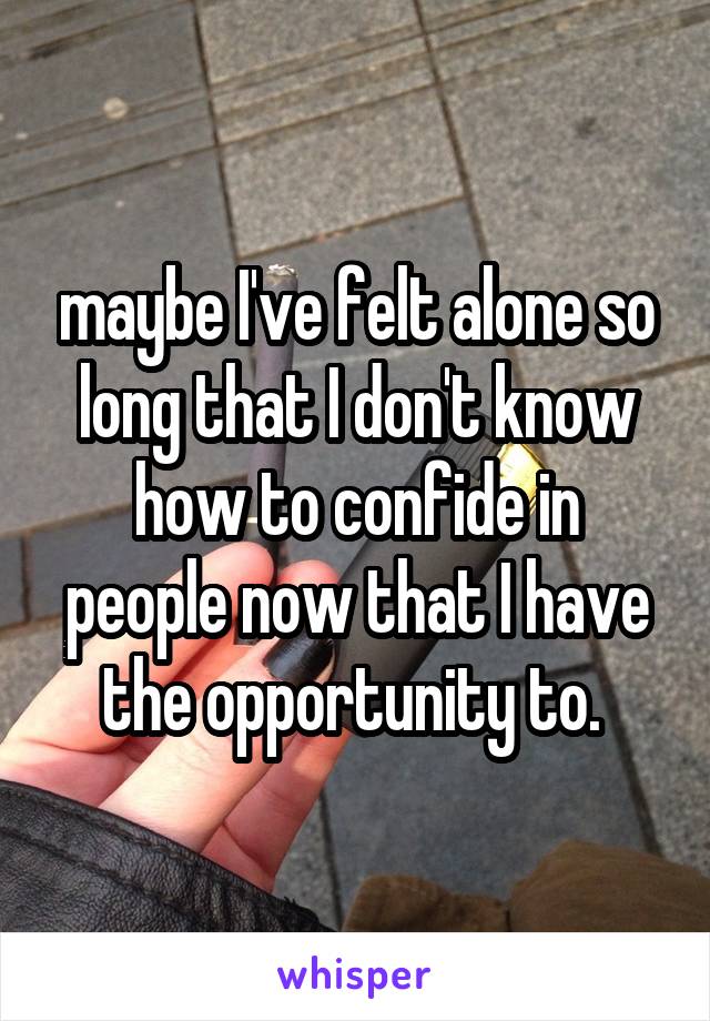 maybe I've felt alone so long that I don't know how to confide in people now that I have the opportunity to. 