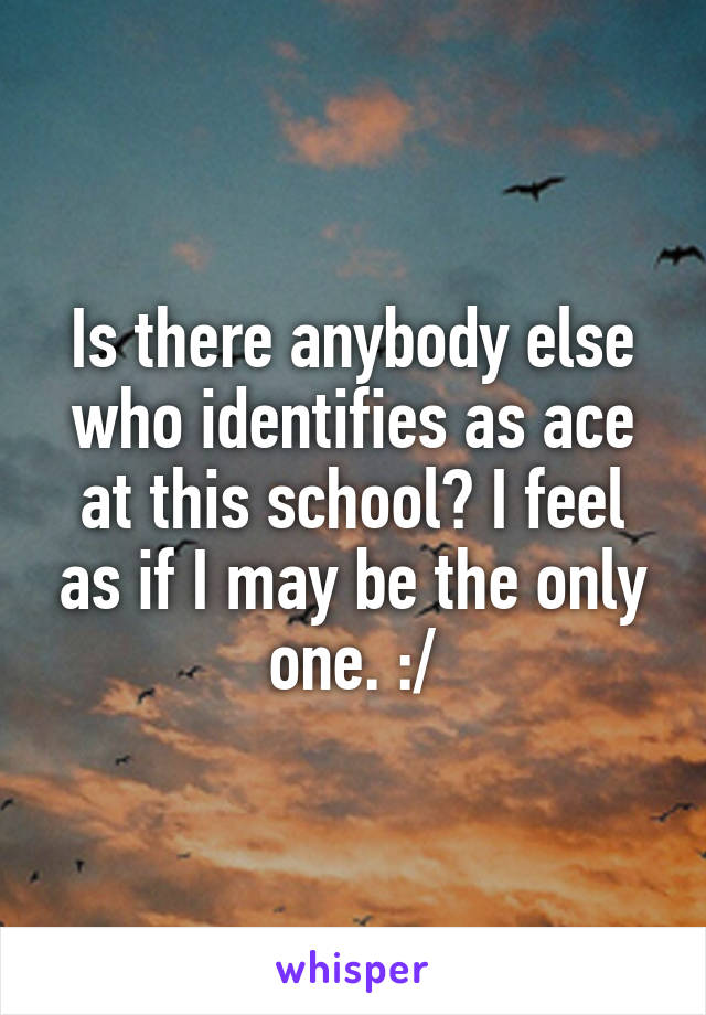 Is there anybody else who identifies as ace at this school? I feel as if I may be the only one. :/