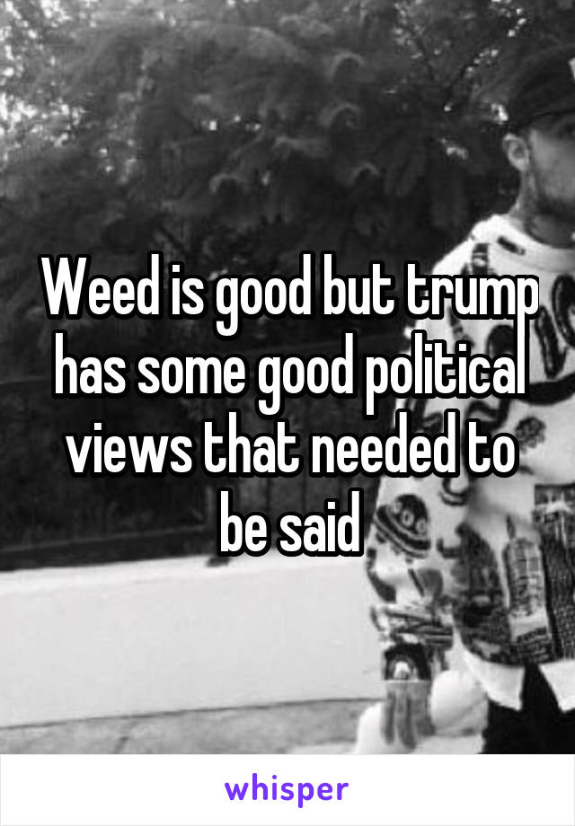 Weed is good but trump has some good political views that needed to be said