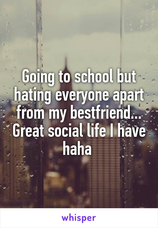 Going to school but hating everyone apart from my bestfriend... Great social life I have haha 