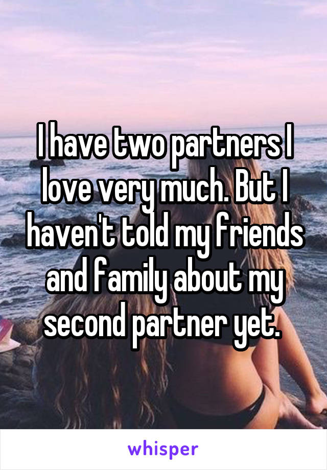 I have two partners I love very much. But I haven't told my friends and family about my second partner yet. 