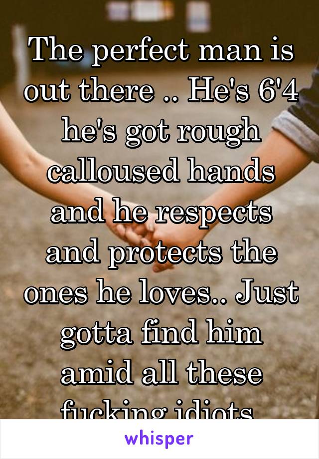 The perfect man is out there .. He's 6'4 he's got rough calloused hands and he respects and protects the ones he loves.. Just gotta find him amid all these fucking idiots 