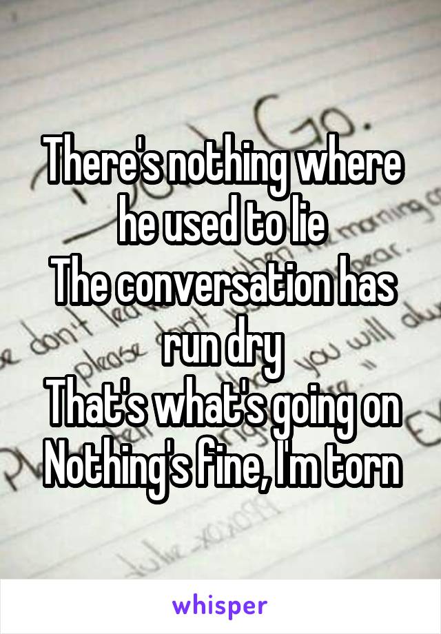 There's nothing where he used to lie
The conversation has run dry
That's what's going on
Nothing's fine, I'm torn