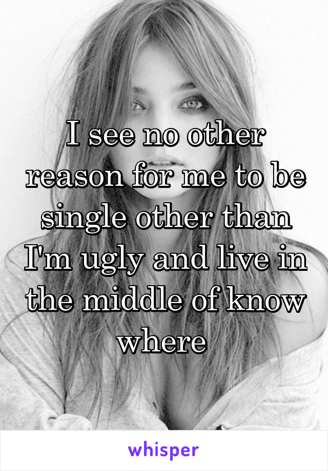 I see no other reason for me to be single other than I'm ugly and live in the middle of know where 