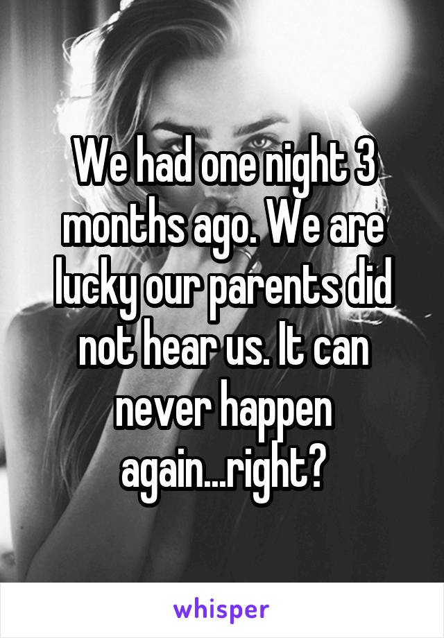 We had one night 3 months ago. We are lucky our parents did not hear us. It can never happen again...right?