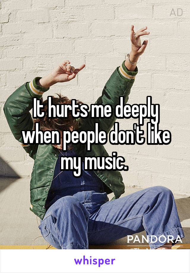 It hurts me deeply when people don't like my music. 