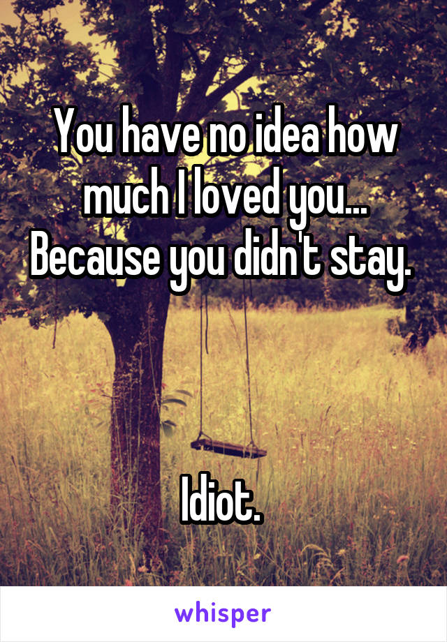 You have no idea how much I loved you... Because you didn't stay. 



Idiot. 