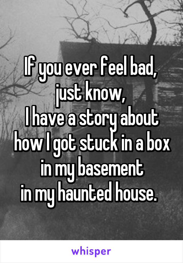 If you ever feel bad, 
just know, 
I have a story about how I got stuck in a box
 in my basement 
in my haunted house.  