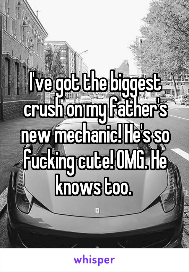 I've got the biggest crush on my father's new mechanic! He's so fucking cute! OMG. He knows too. 