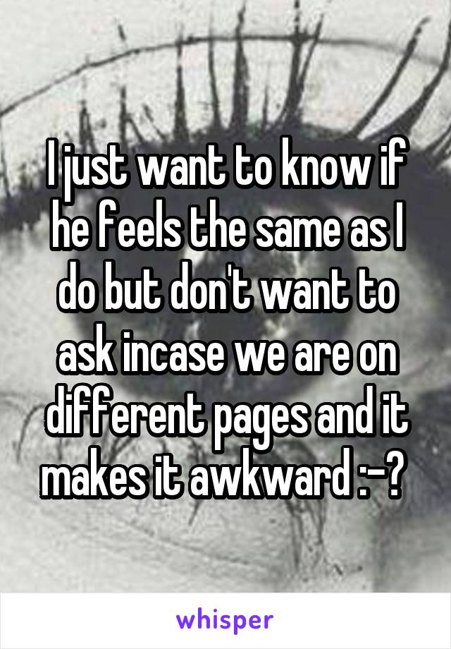 I just want to know if he feels the same as I do but don't want to ask incase we are on different pages and it makes it awkward :-? 