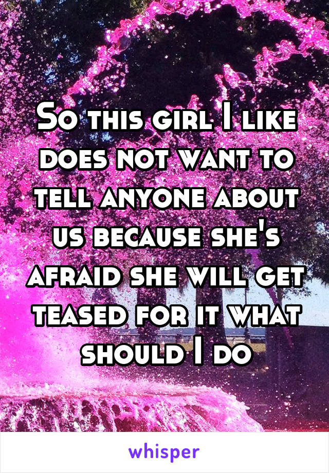 So this girl I like does not want to tell anyone about us because she's afraid she will get teased for it what should I do