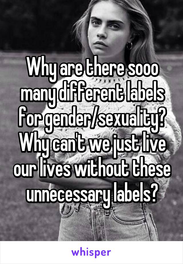 Why are there sooo many different labels for gender/sexuality? Why can't we just live our lives without these unnecessary labels?