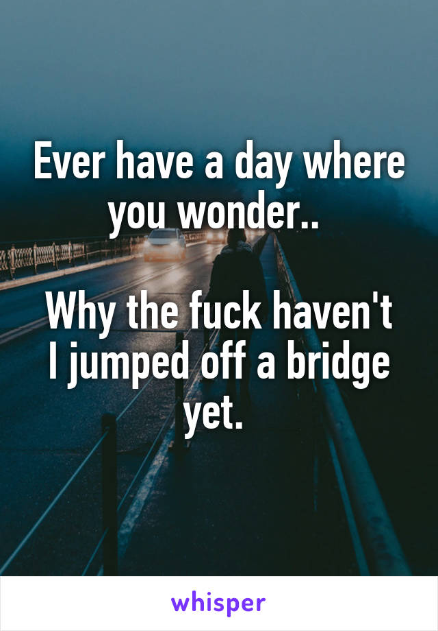 Ever have a day where you wonder.. 

Why the fuck haven't I jumped off a bridge yet. 
