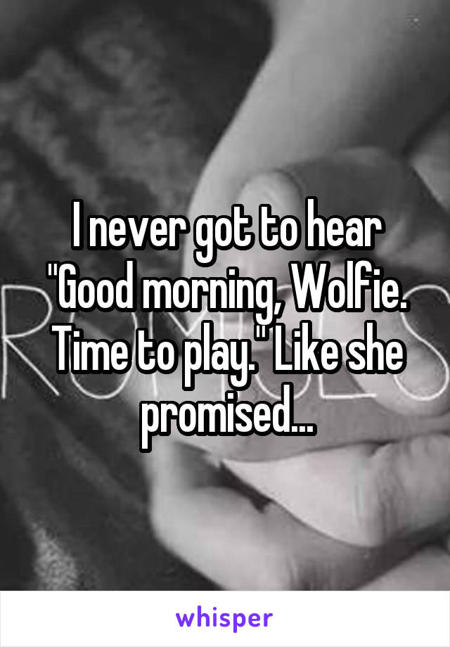 I never got to hear "Good morning, Wolfie. Time to play." Like she promised...