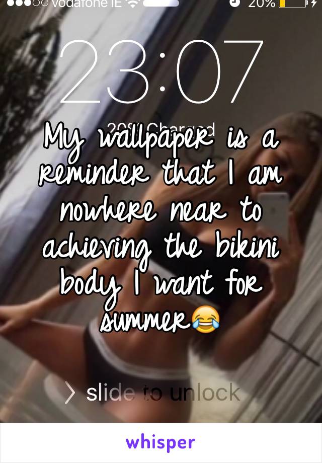 My wallpaper is a reminder that I am nowhere near to achieving the bikini body I want for summer😂